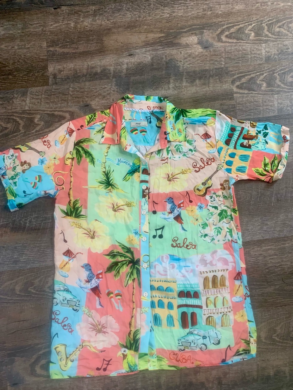 Maaji Multicolor Tropical Print Shirt — Light Blue, Coral, Green